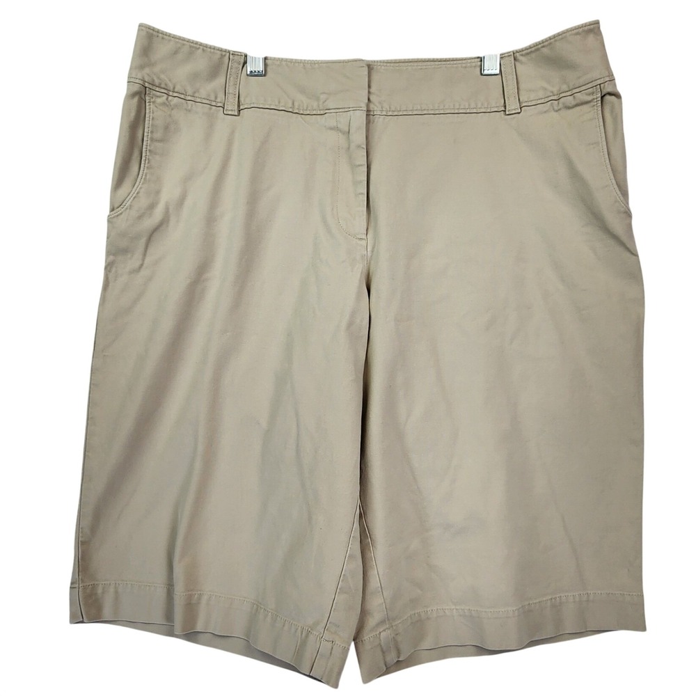 J. Jill‎ 18 Tan Khaki Bermuda Shorts Stretch Chino Coastal Preppy Summer Casual